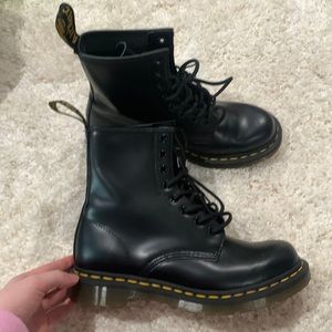 Dr. Martens Black Leather Boots with Yellow Stitching
